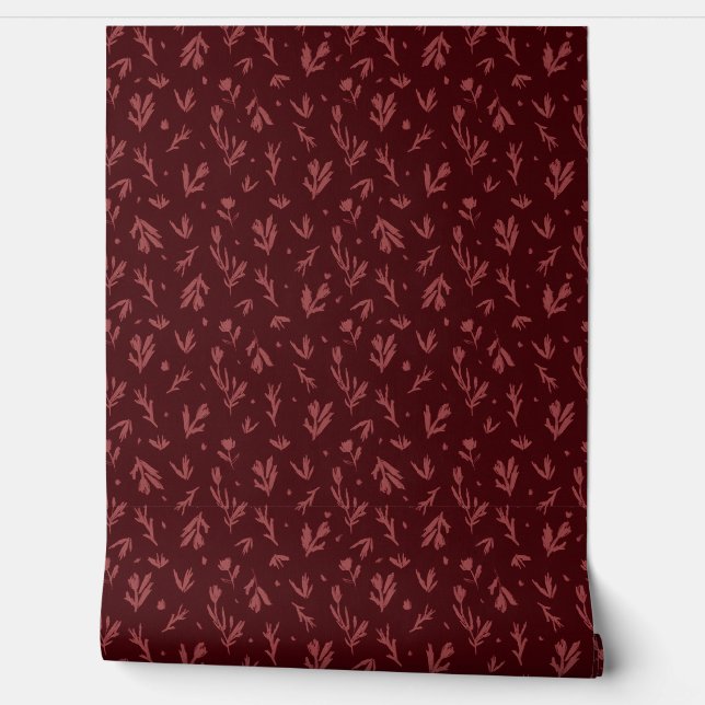 Maroon Moody Hand getrokken Bloemen  Peel Stick Behang (Afrollen)