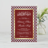 Maroon Moroccan Quatrefoil Pattern Islamic Weddens Kaart (Staand voorkant)