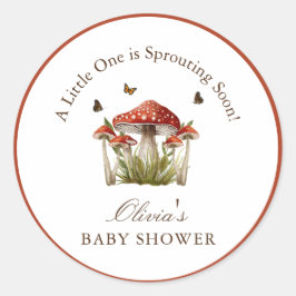 Maroon Mushroom Butterfly Thema Baby shower Mailer Ronde Sticker