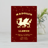 Maroon Nadolig Llawen Welsh Thmed Merry Kerstmis Folie Feestdagenkaart (Staand Voorkant)