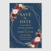 Maroon Navy Floral Geometric Save the Date Magnet (Voorkant)