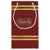 Maroon of Red Gold Lines Small Gift Bag Klein Cadeauzakje (Achterkant)