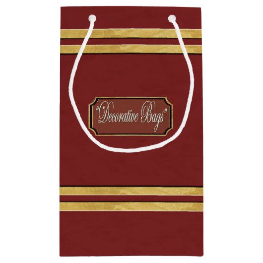 Maroon of Red Gold Lines Small Gift Bag Klein Cadeauzakje (Achterkant)