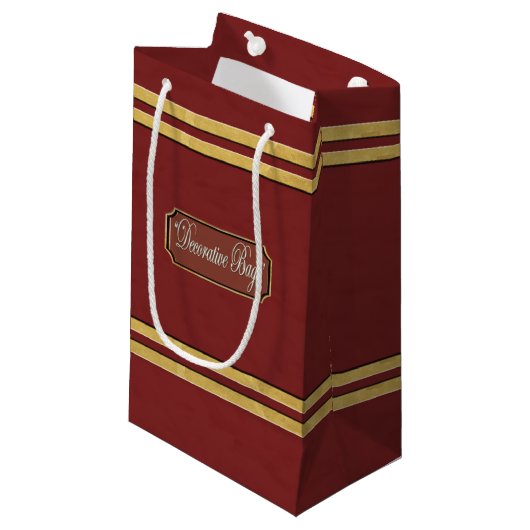 Maroon of Red Gold Lines Small Gift Bag Klein Cadeauzakje (Voorkant Gekanteld)
