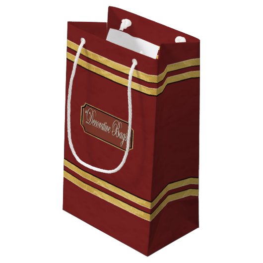 Maroon of Red Gold Lines Small Gift Bag Klein Cadeauzakje (Achterkant Gekanteld)