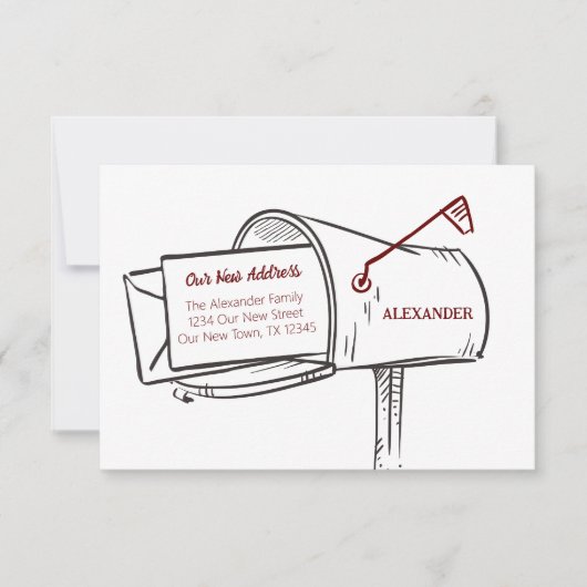 Maroon Ons nieuwe adres Mailbox Verplaatsen (Voorkant)