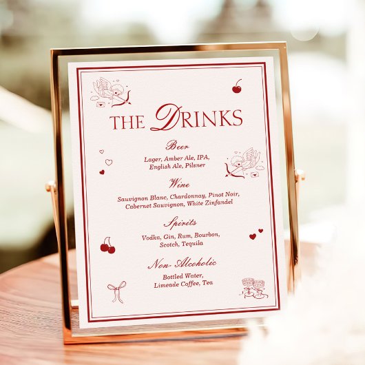 Maroon Opera Wedding Bar Drinks Menu Poster