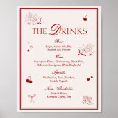 Maroon Opera Wedding Bar Drinks Menu Poster (Voorkant)