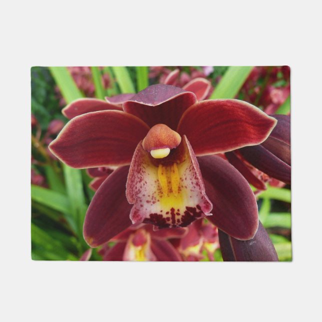 Maroon Orchids I Beauful Red Floral Deurmat (Voorkant)