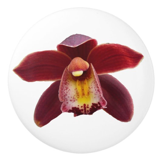 Maroon Orchids I Beauful Red Floral Keramische Knop (Voorkant)