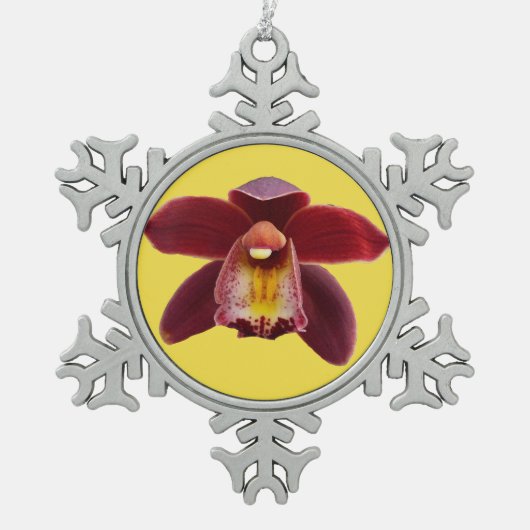 Maroon Orchids I Beauful Red Floral Tin Sneeuwvlok Ornament (Voorkant)