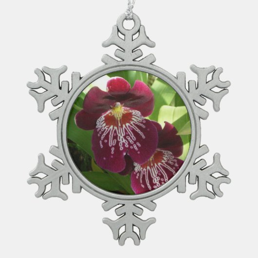 Maroon Orchids II Elegant Floral Tin Sneeuwvlok Ornament (Voorkant)