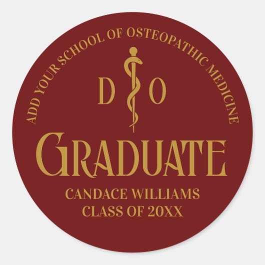Maroon Osteopathic Medical School Graduation Party Ronde Sticker (Voorkant)
