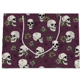 Maroon Paarse Gotische Schedels en Rozen Halloween Groot Cadeauzakje (Voorkant)