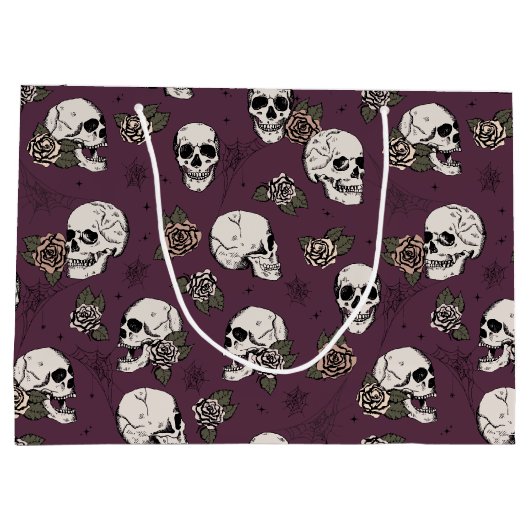 Maroon Paarse Gotische Schedels en Rozen Halloween Groot Cadeauzakje (Achterkant)