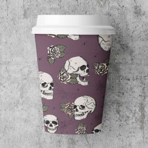 Maroon Paarse Gotische Schedels en Rozen Halloween Papieren Bekers