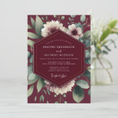 Maroon Painterly Flora Wedding Kaart (Staand voorkant)