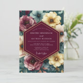 Maroon Painterly Floral Wedding Kaart (Staand voorkant)