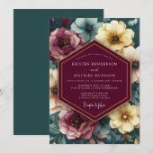 Maroon Painterly Floral Wedding Kaart (Voorkant / Achterkant)