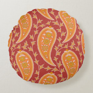 Maroon Paisley: Turks komkommer-Ornament. Rond Kussen