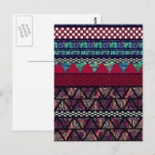 Maroon Peacock Boho Tribal Stripes Patroon Briefkaart (Voorkant / Achterkant)