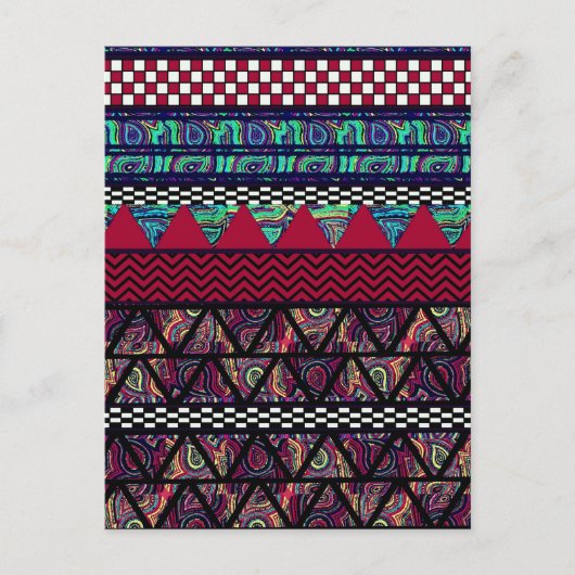 Maroon Peacock Boho Tribal Stripes Patroon Briefkaart (Voorkant)