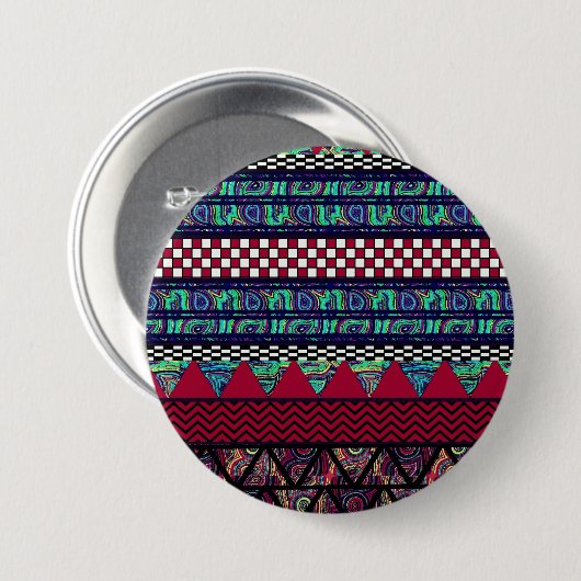 Maroon Peacock Boho Tribal Stripes Patroon Ronde Button 7,6 Cm (Voorkant /achterkant)