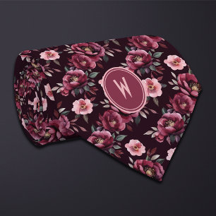 Maroon Peonies Floral Stropdas