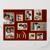 Maroon Photo GOLD Lijsten Collage Modern JOY Folie Feestdagenkaart (Voorkant)