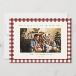 Maroon Plaid Custom Photo Christmas Holiday Kaart
