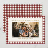 Maroon Plaid Custom Photo Christmas Holiday Kaart (Voorkant / Achterkant)