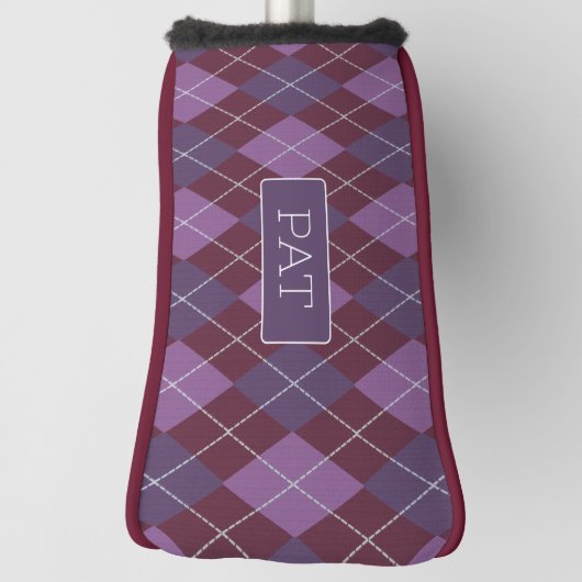 Maroon & Plum Argyle  Pattern met elke naam Golfheadcover (Draai 90)