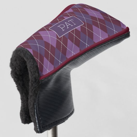 Maroon & Plum Argyle  Pattern met elke naam Golfheadcover (3/4 voorkant)