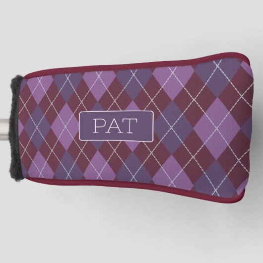 Maroon & Plum Argyle  Pattern met elke naam Golfheadcover (Voorkant)