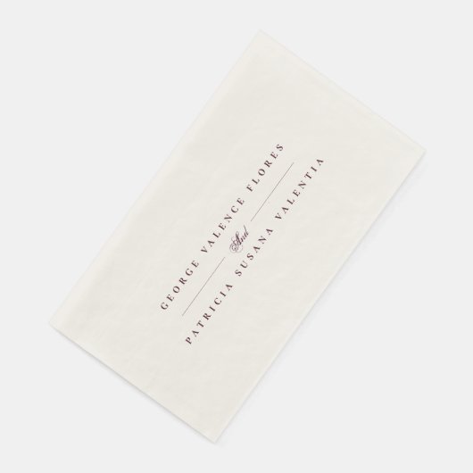 Maroon Plum Formele kalligrafie Elegant Wedding Servet (Hoek)