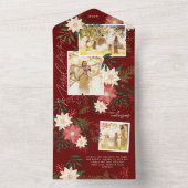 Maroon Poinsettia Fotocollage Vrolijk Kerstfeest All In One Uitnodiging (Binnen)