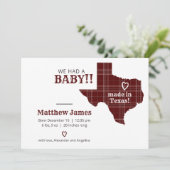 Maroon Pset gemaakt in Texas Horizontale Foto Aankondiging (Staand voorkant)