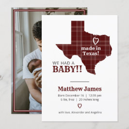 Maroon Pset gemaakt in Texas - verticale foto Aankondiging