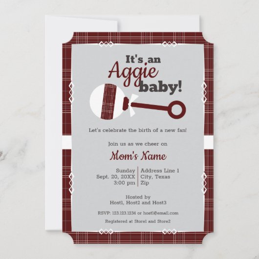 Maroon Pset Rattle Aggie Baby shower Kaart (Voorkant)