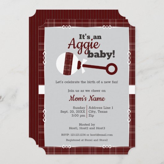 Maroon Pset Rattle Aggie Baby shower Kaart (Voorkant / Achterkant)