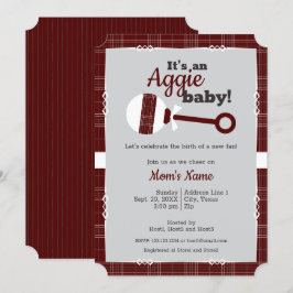 Maroon Pset Rattle Aggie Baby shower Kaart