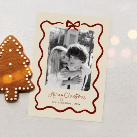 Maroon Quirky Bow Lijst Feestdagenkaart