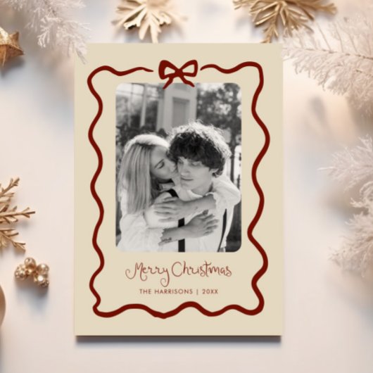 Maroon Quirky Bow Lijst Feestdagenkaart