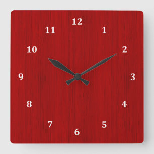 Maroon Red Bamboo Wood Grain Kijk uit Vierkante Klok