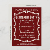  maroon Red bewaart de datum van pensionering Aankondigingskaart (Voorkant / Achterkant)