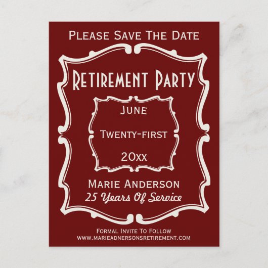  maroon Red bewaart de datum van pensionering Aankondigingskaart (Voorkant)