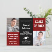 Maroon Red + Black School Colors Foto Afstuderen Kaart (Staand voorkant)