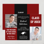 Maroon Red + Black School Colors Foto Afstuderen Kaart (Voorkant / Achterkant)