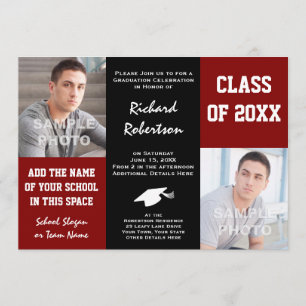 Maroon Red + Black School Colors Foto Afstuderen Kaart