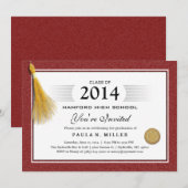 Maroon Red Border Diploma Afstuderen & Gold Tassel Kaart (Voorkant / Achterkant)